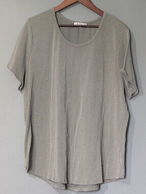 Ivy Rose Women's Sage Green Ribbed Knit Scoop Neck T-shirt Casual Chic
